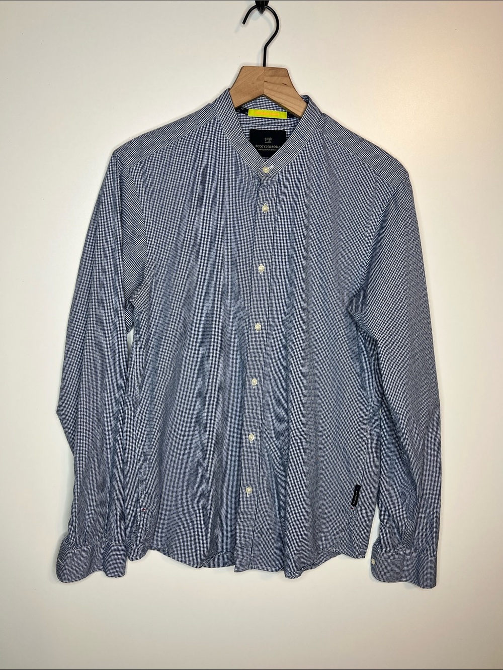 Scotch & Soda gingham band collar button down shirt